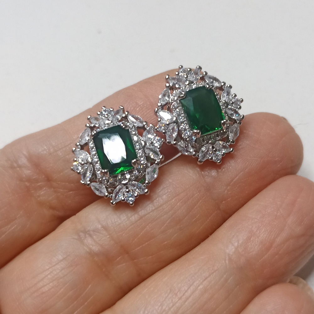 Emerald CZ earrings - Picture 3 of 5